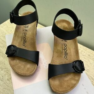 Birkenstock Papillio Soley wedge sandal, black leather, size 6US,36UK